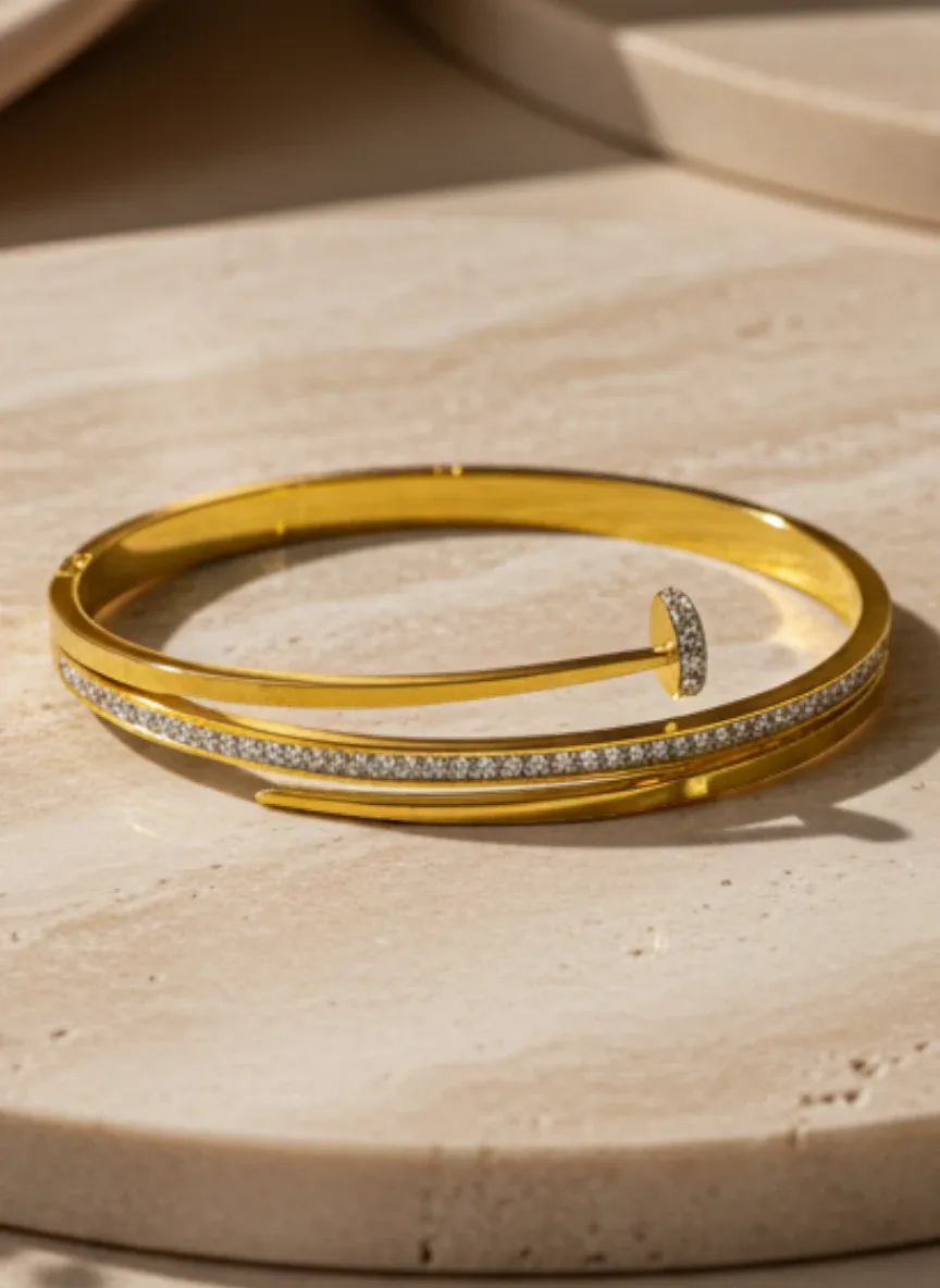 Gold-Tone Open Cuff Bracelet with Rhinestone Accent