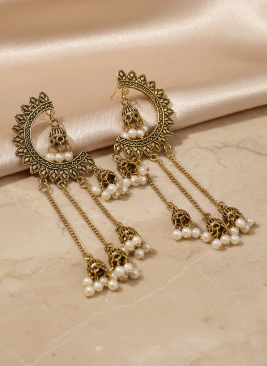 Gold-Tone Kashmiri Style Long Tassel Earrings