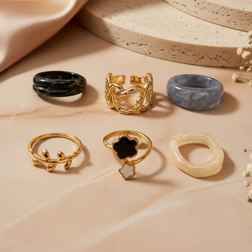 Trendy Gold-Tone Stackable Ring Set