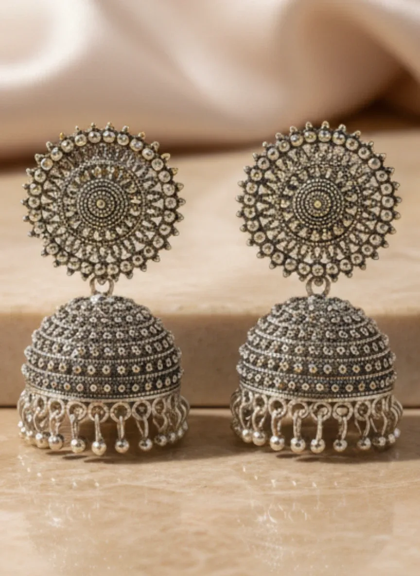 Oxidized Silver-Tone Jhumka Earrings