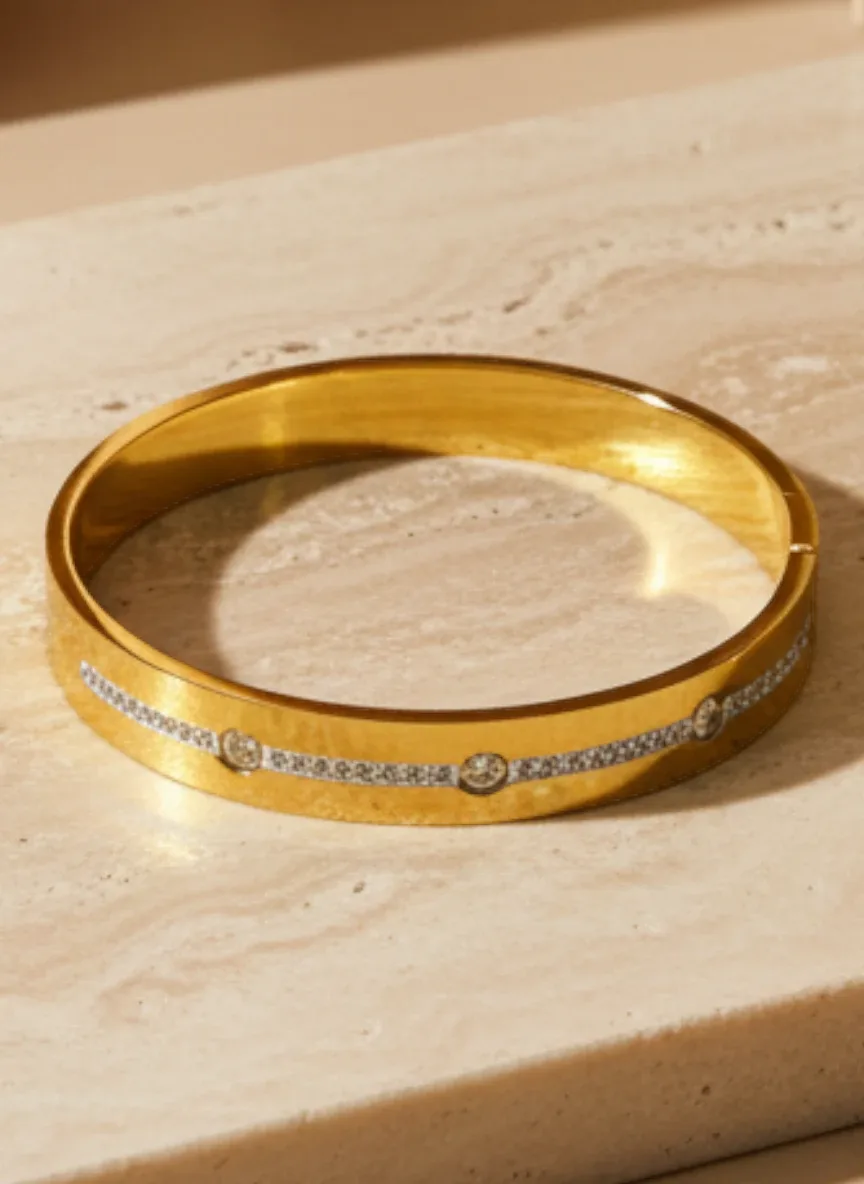 Gold-Tone Crystal Line Bangle Bracelet