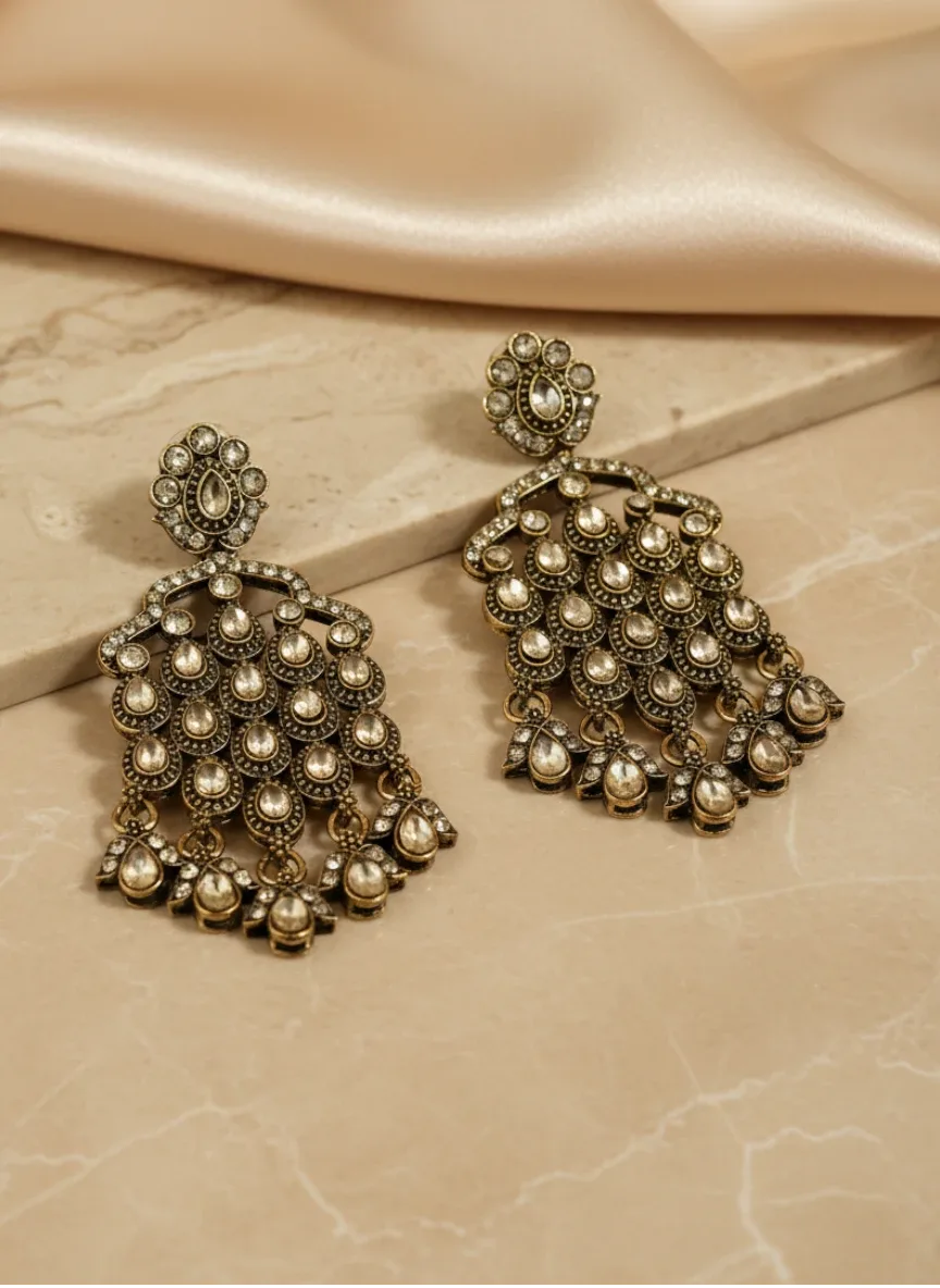 Antique Gold-Tone Kashmiri Statement Earrings