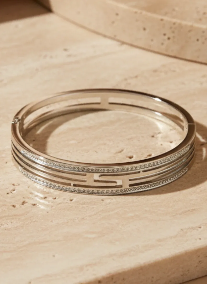 Silver-Tone Geometric Stack Bracelet