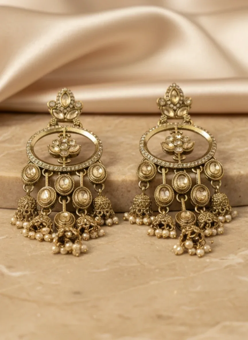 Kashmiri Gold-Tone Statement Chandbali Earrings