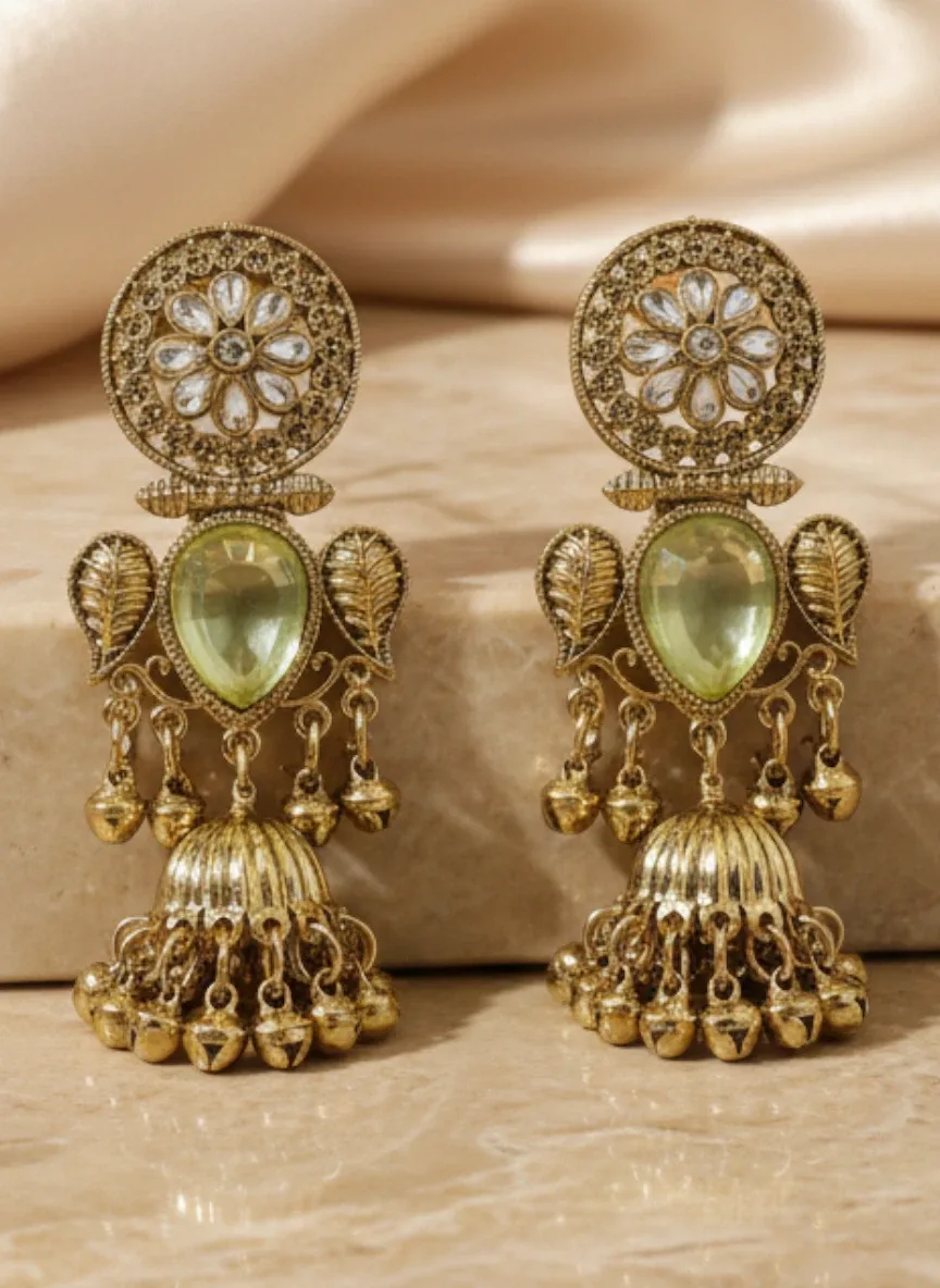 Kashmiri Style Gold-Tone Statement Earrings