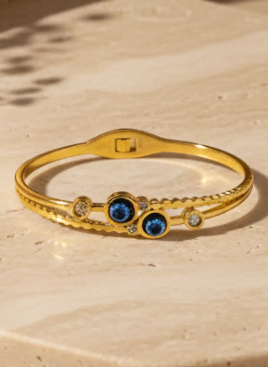 Gold-Tone Blue Stone Open Bracelet