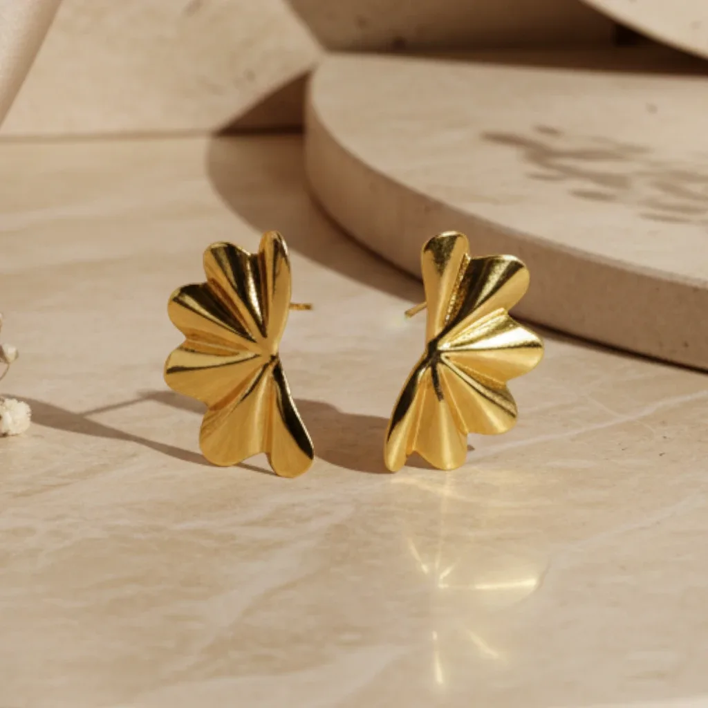 Gold-Tone Floral Fan Stud Earrings