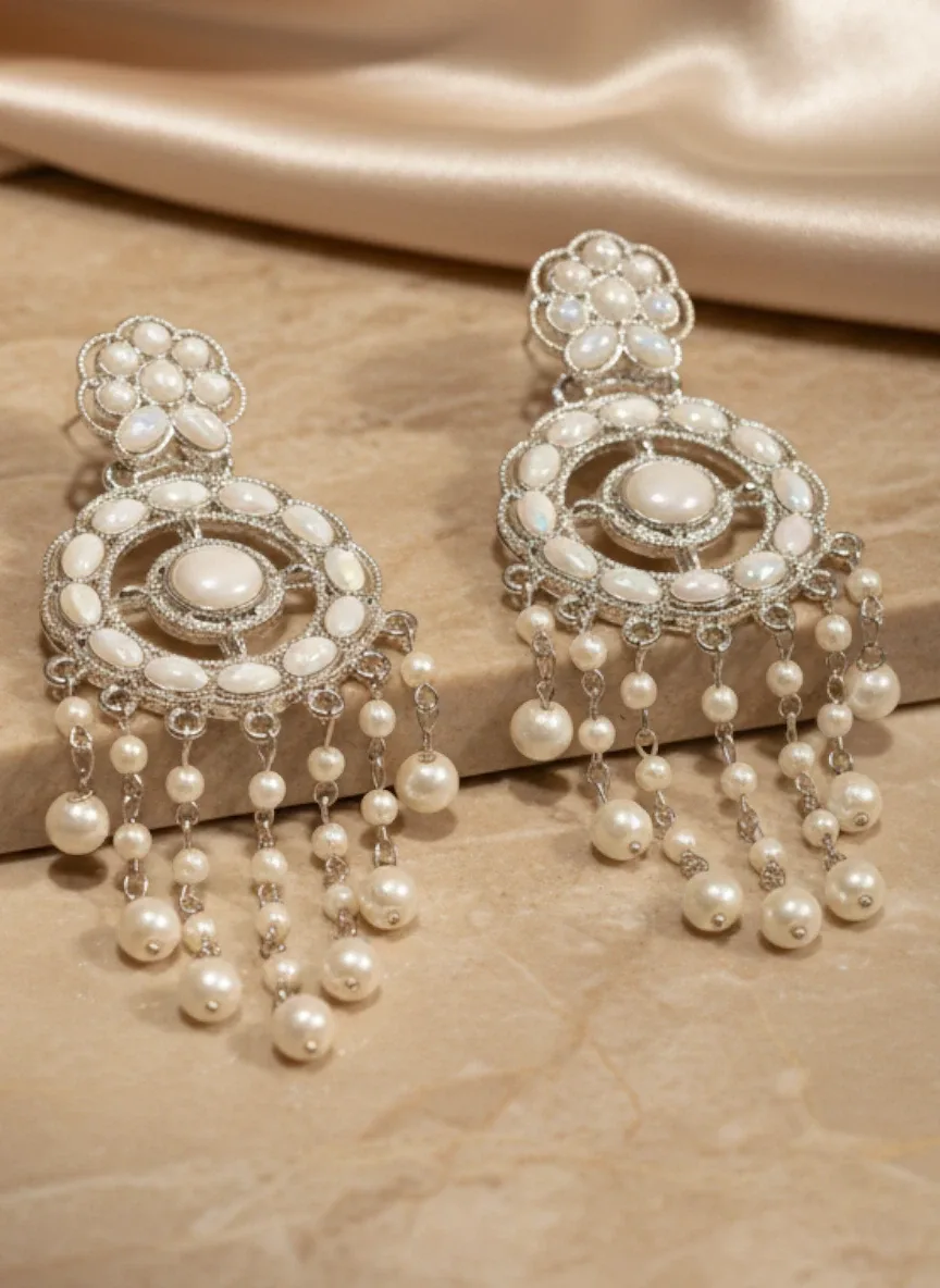 Pearl Drop Circular Statement Earrings