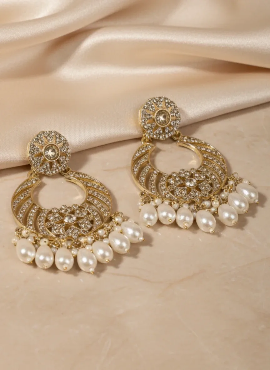 Gold-Tone Pearl Drop Chandbali Earrings