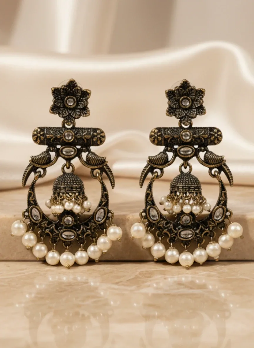 Antique Gold-Tone Kashmiri Pearl Drop Earrings