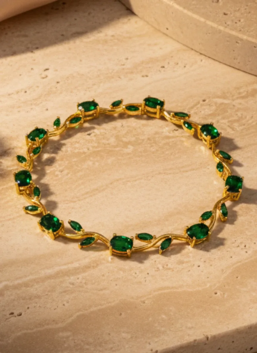 Green Stone Gold-Tone Bracelet