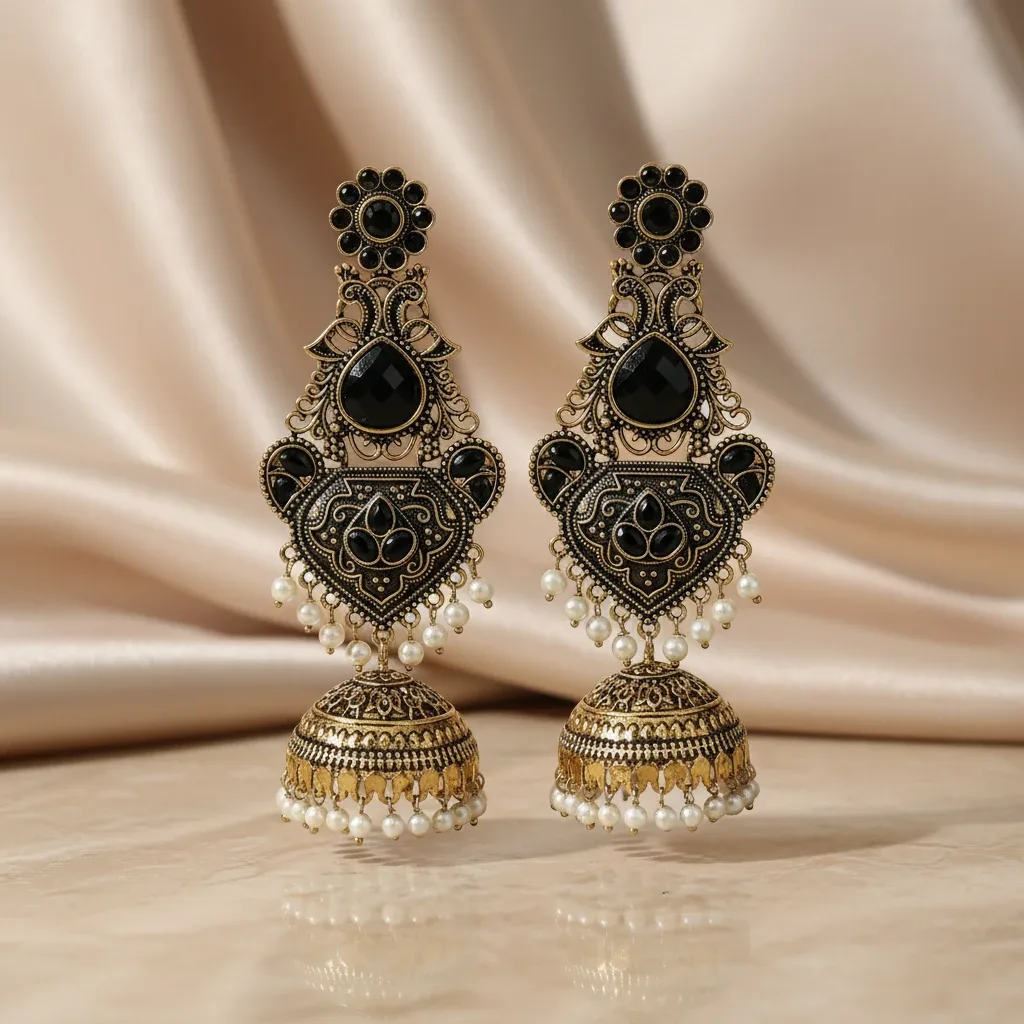 Antique Gold-Tone Kashmiri Jhumka Earrings