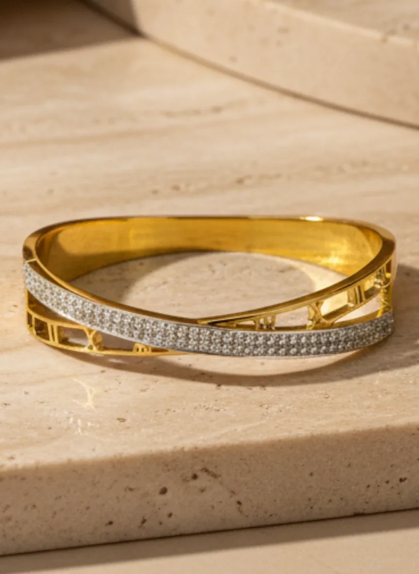 Gold-Tone Dual Layer Crystal Accent Bracelet
