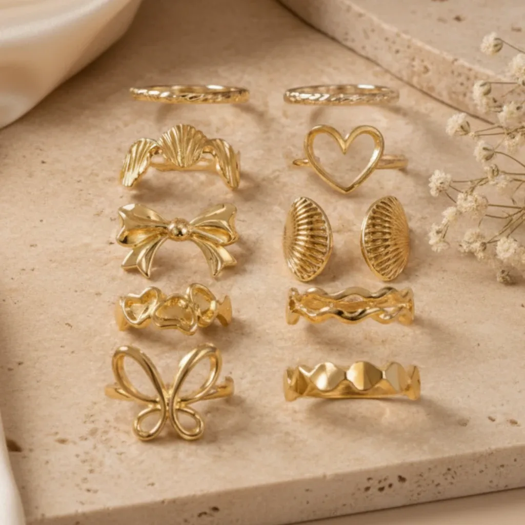 Gold-Tone Assorted Minimal Ring Set