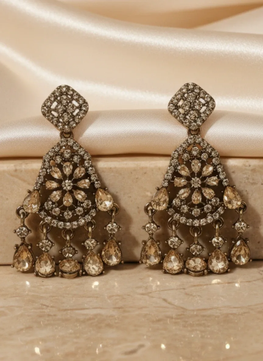 Gold-Tone Kundan Style Chandelier Earrings