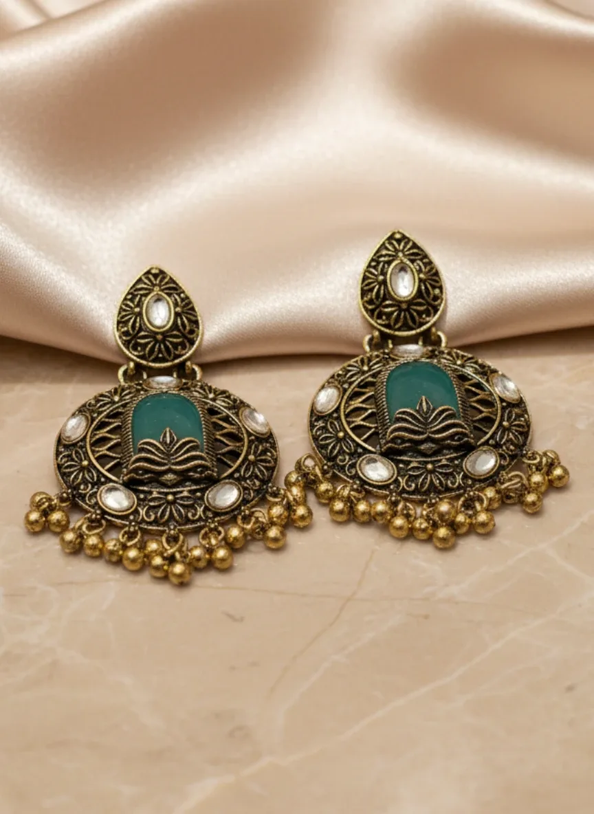 Antique Gold-Tone Kashmiri Statement Earrings